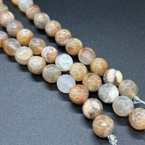 Beads Agate Gray Round Multifaceted 10mm 3 Strands Bead Landing Earthy Tan Milky